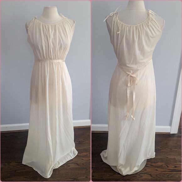 Vintage Women's Lingerie Slip Cream Shadowline 36 Tie Sleeve Knot Maxi - Picture 1 of 11